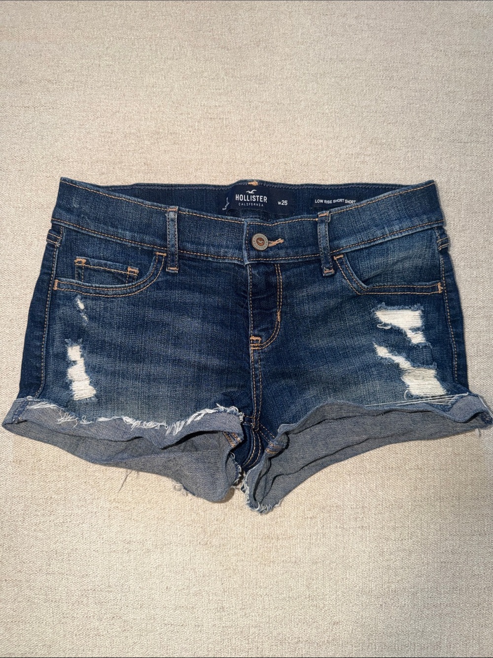 Hollister Women's Blue Distressed Rolled Cuff Denim Shorts